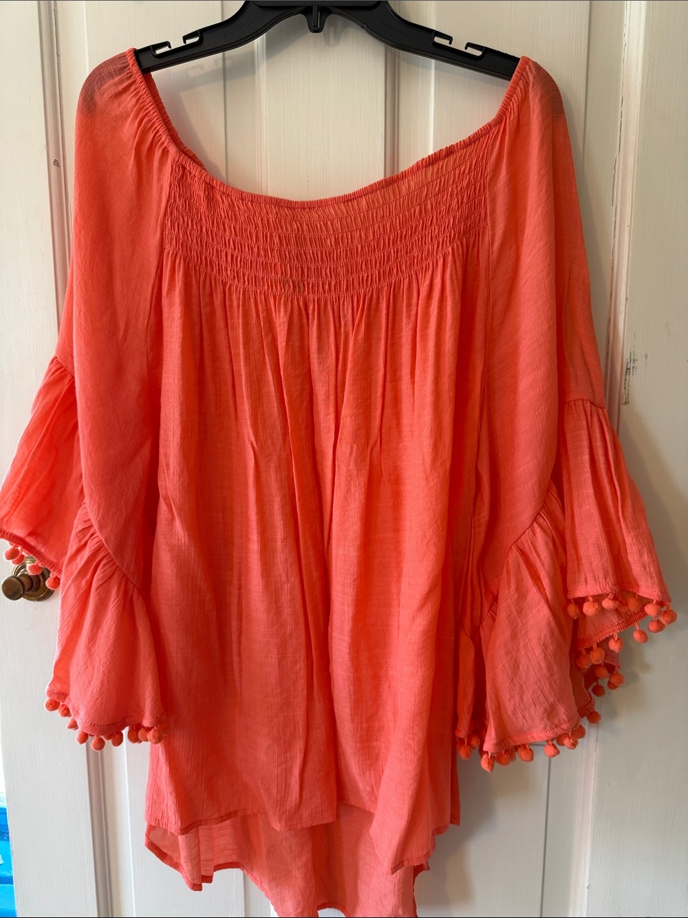 Women’s Coral Pom-Pom Flutter Sleeve Tunic